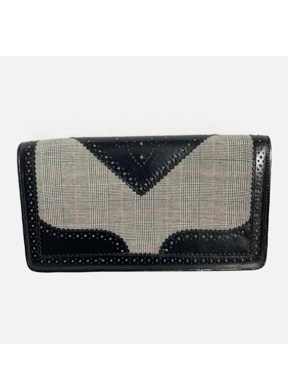 Naturalizer Leather and Plaid Fabric Structured Clutch Bag Magnetic Flap Closure